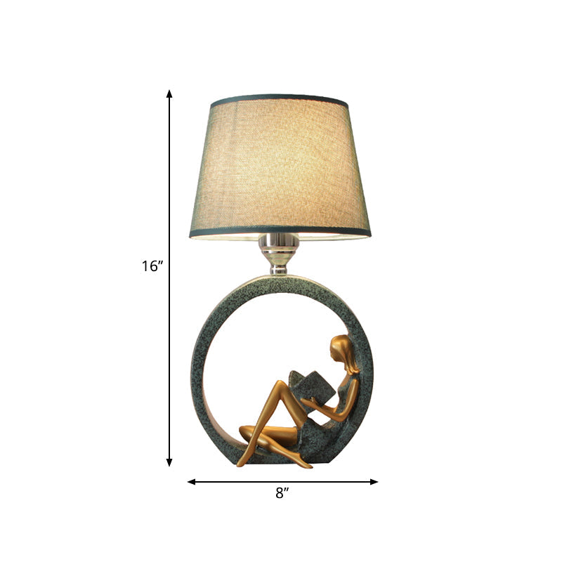 Lampe de lecture pour enfants | Design fille | Abat-jour en tissu bleu | Résine de haute qualité | Éclairage moderne pour chambre d'enfant | 16-20"