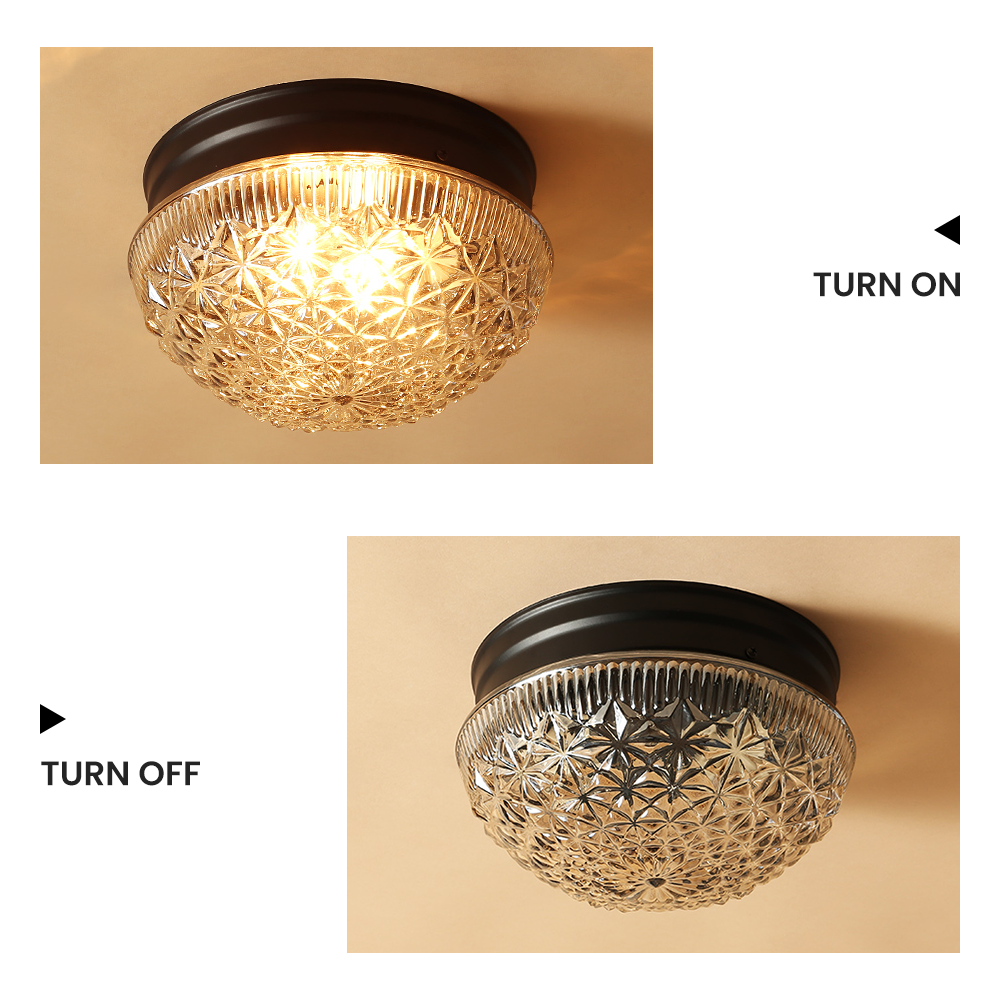 Klar Glas Loftlys | Ribbet Glasdesign | E27 Sokkel | Soveværelse Belysning | 2 Lyskilder | 110V-120V | Elegant og Stilfuld | CE og UL Certificeret