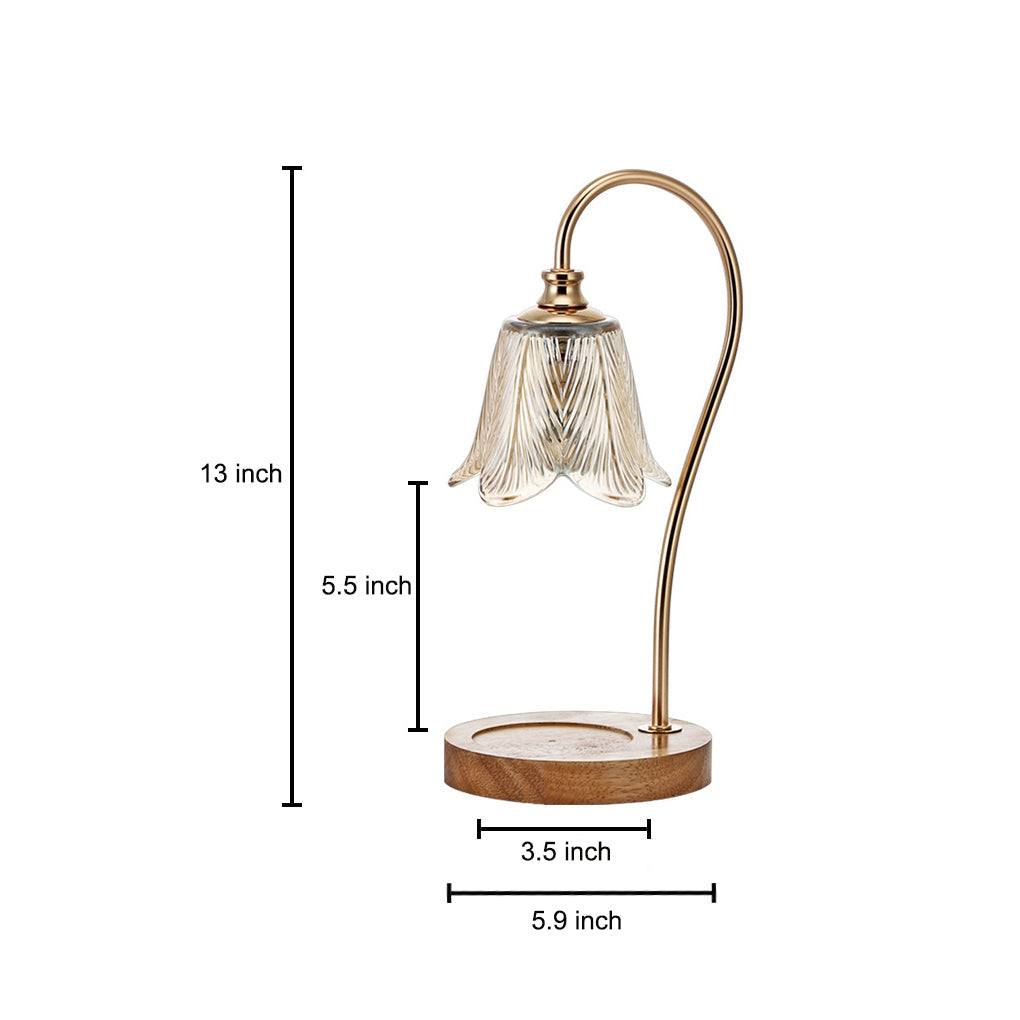 Lampe chauffe-cire dimmable | Abat-jour en verre fleuri | 3 options de base | 2 ampoules LED incluses | Design nordique moderne | 33x15cm | Convient