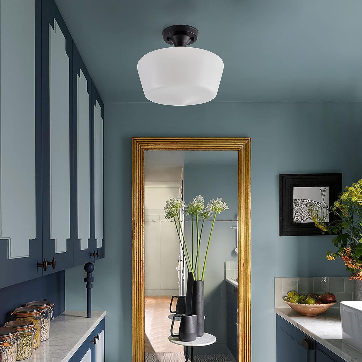 Bauhaus inspirierte Creme Messing | Eisen und Glas Design | 30 cm Durchmesser | Ideal für Flur und Wohnzimmer | Eleganter skandinavischer Look