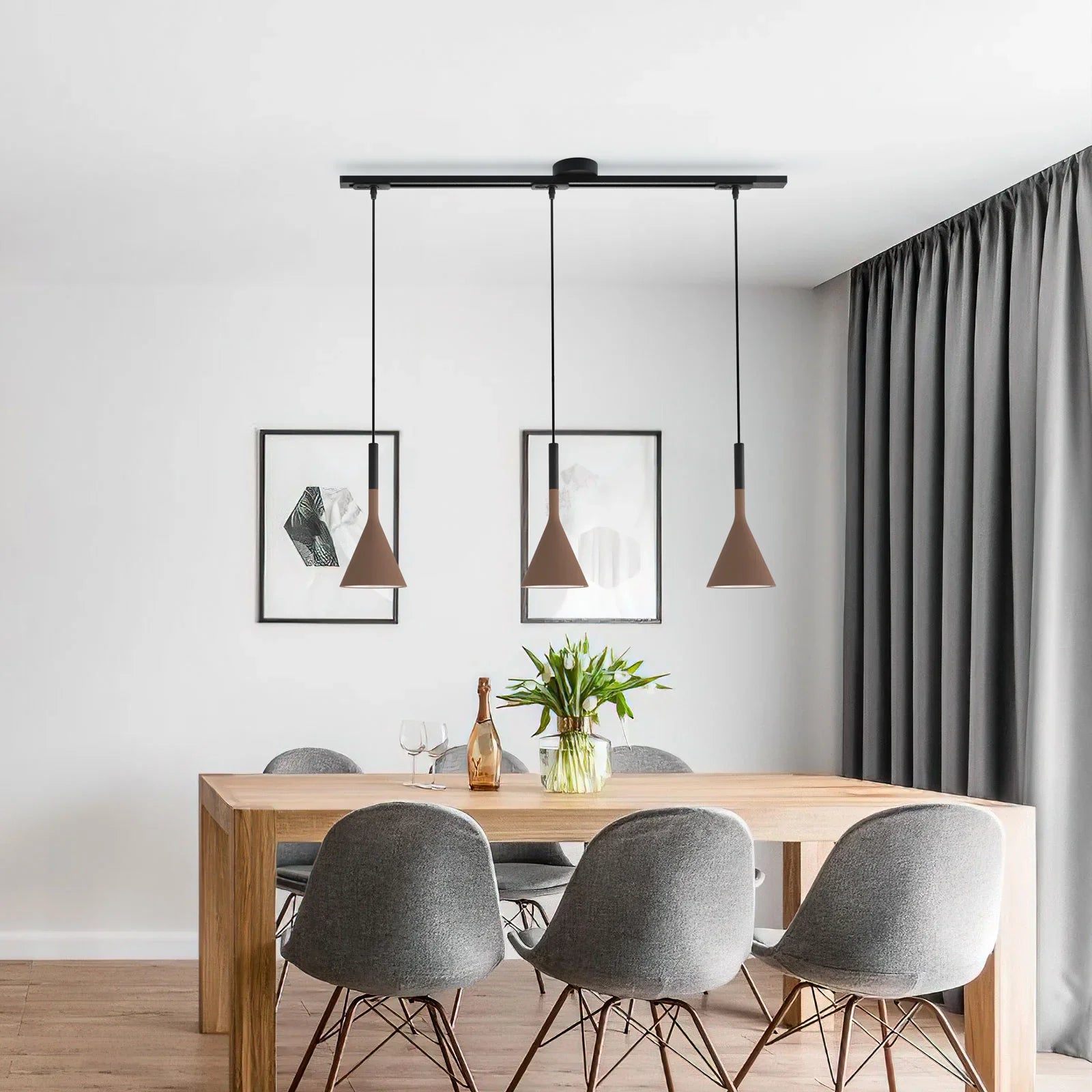 Morris Loftskinne til Pendellampe | 360° Rotationsdesign | Universal kompatibilitet | Fleksibel installering | Sort aluminium | Inkl. 3 lyskilder | Let positioneringsjustering | Moderne belysningsløsning