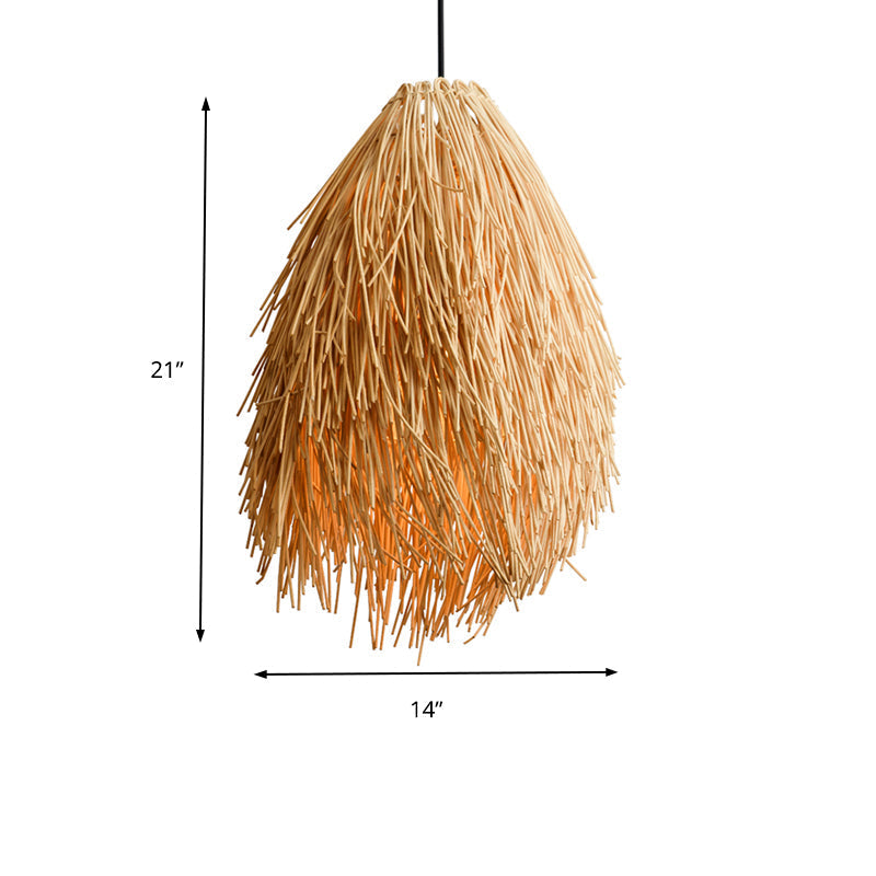 Lampa wisząca z wikliny | Azjatycki design | Kolor beżowy | Lampa wisząca 1-punktowa | Nadaje się do restauracji | Gniazdo E26/E27 | Kompatybilna z