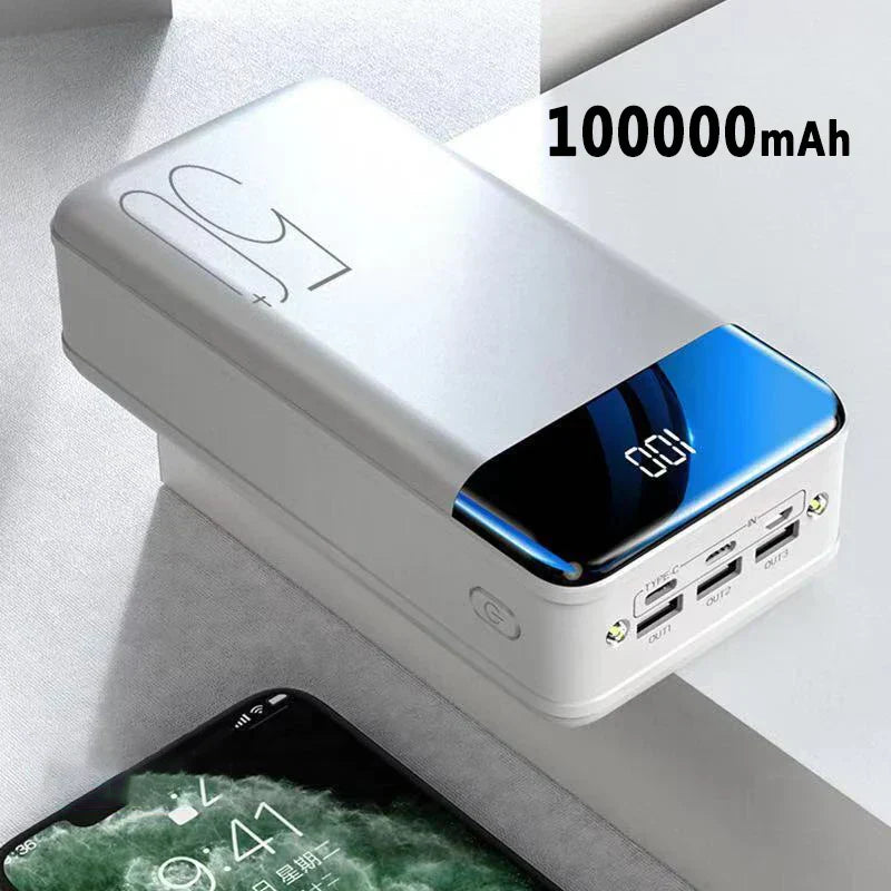 100.000 mAh Højkapacitets Powerbank | Hurtig Opladning | Smartphone | Tablet | Laptop | Rejsevenlig | Kompakt Design