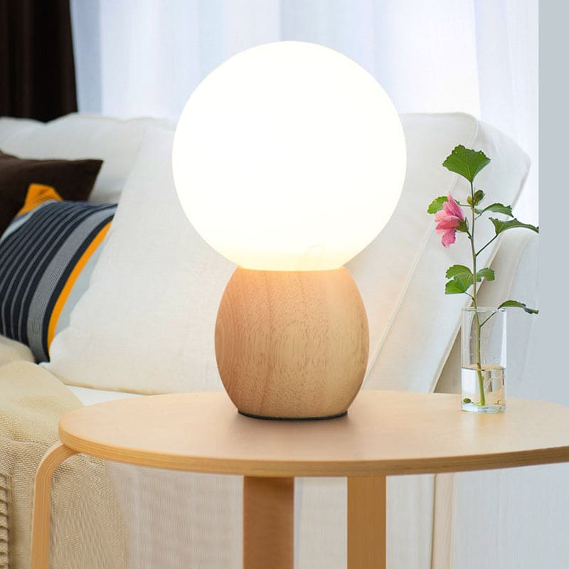 LumiOrb | Lampe de nuit moderne | Boules en verre élégantes | Pied en bois robuste | 40 cm de haut | Abat-jour de 20 cm | Douille E27 | Éclairage