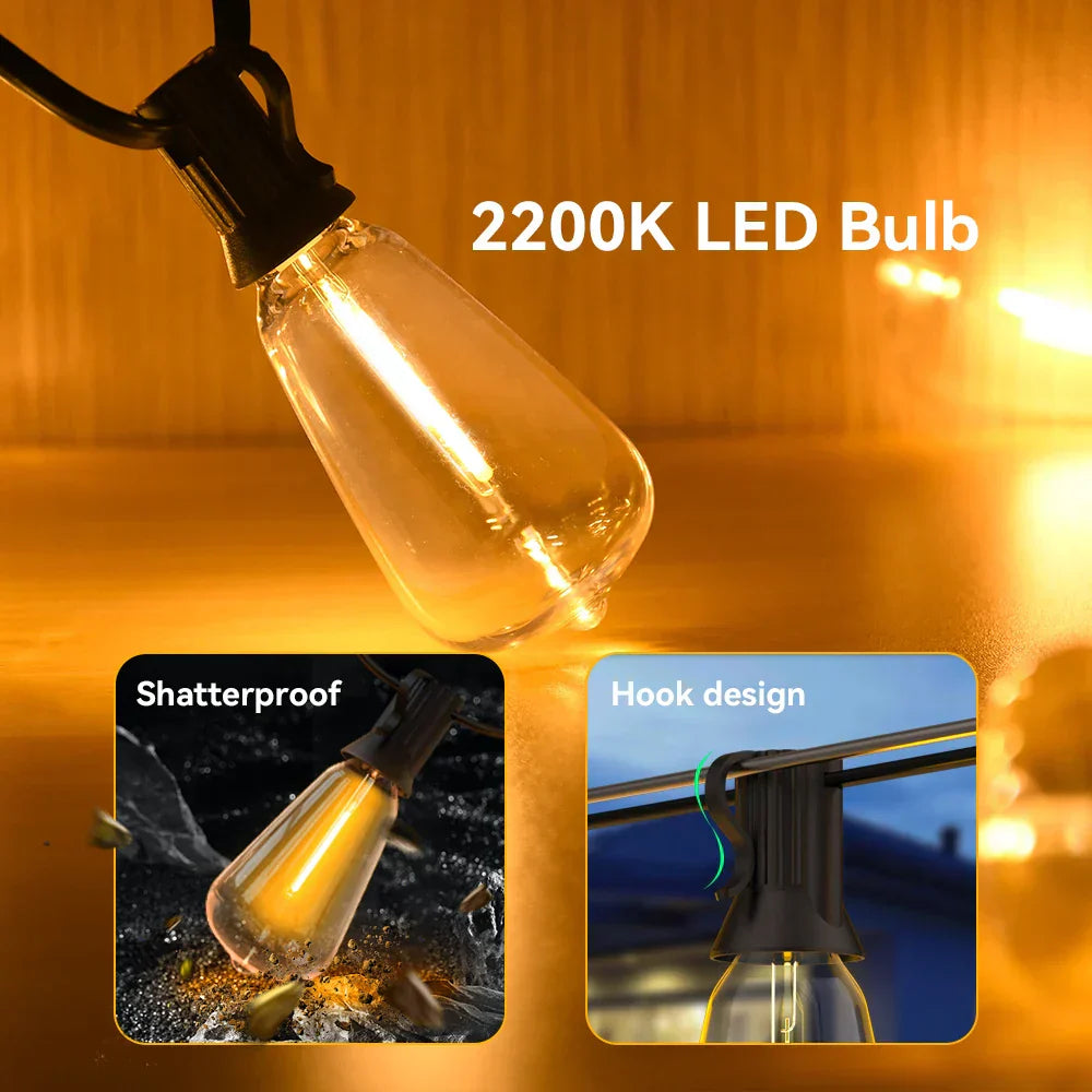 Vattentäta LED-ljusslingor | Utomhusbelysning | 15M 30M | Energibesparande | Ljuskälla | Trädgårdsfest - Härlig specialitet | Klar glödlampa | Terrass | Balkong | Ljusslingor | Väderbeständig | Modern design