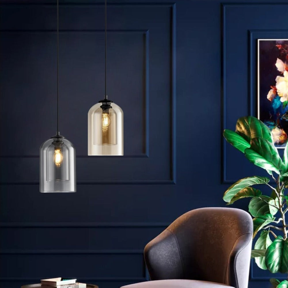 Lampe suspendue moderne en verre | 15 x 15 x 22 cm | Réglable 150 cm | Ampoule E27 5W | Blanc chaud