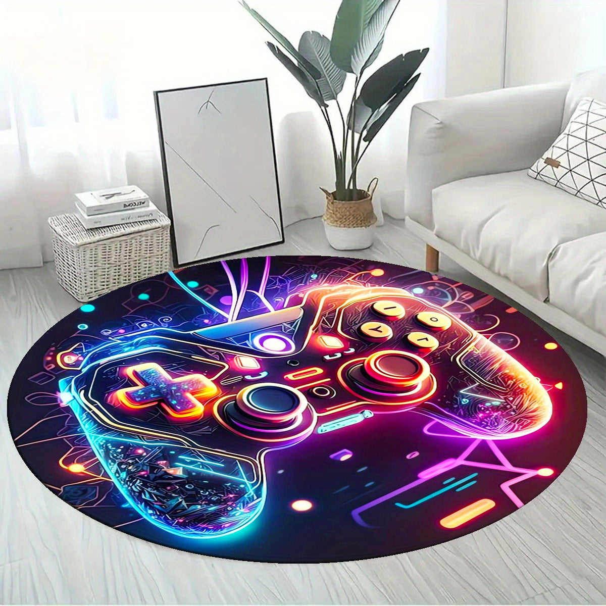 GameLuxe Tæppe | Rundt Krystalsammet | Gaming Design | PlayStation Fan | Blødt & Luksuriøst | Polyester | Slidstærkt & Vaskbart | Perfekt til Spilrum & Stuer | Unik Stil