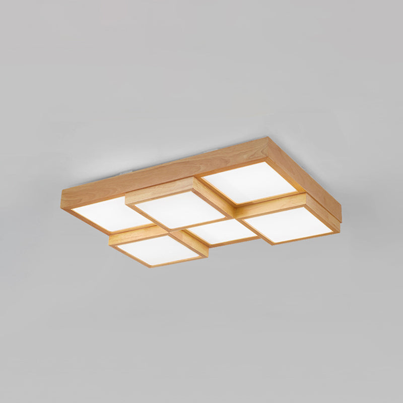 Lampe de plafond en bois LED | Design carré | 4/6/9 ampoules | Lumière chaude/blanche/naturelle | Finition bois moderne | Éclairage