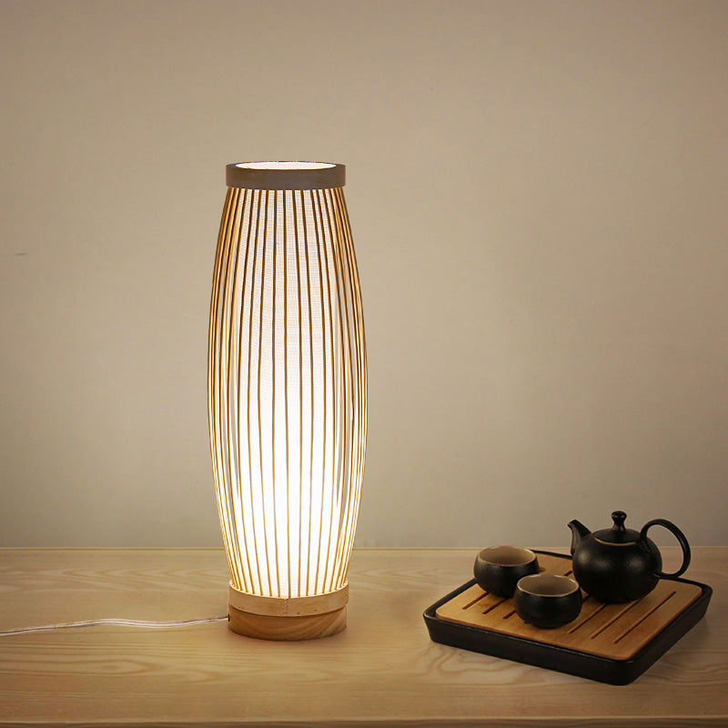 BambooGlow | Lampe allongée en bambou | Abat-jour en tissu | Design écologique | Inspiration orientale | Éclairage doux et chaud | Parfait pour le