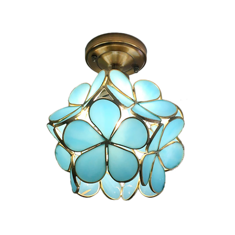 Lampe loft rétro | Verre coloré | Motif floral | Montage E14 | 21cm de large | 13cm de haut | Plusieurs couleurs | Convient pour LED | Idéal pour