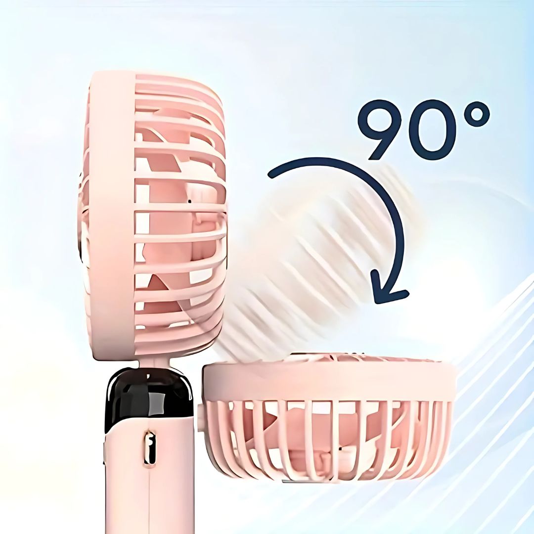 Mini bærbar ventilator | Genopladelig med Type-C | 5 hastigheder | 5000mAh batteri | Tyst og justerbar | LED-skærm | Perfekt til hjem, kontor og rejser | Kompakt og kraftfuld | Flere farver tilgængelige