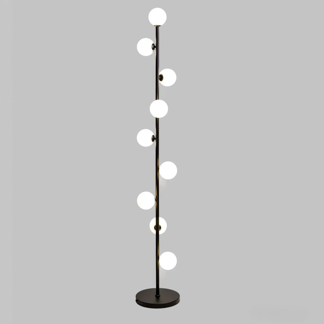 Elivaro | Moderne Stehlampe mit LED Licht | Schlankes Design in Gold/Schwarz | Glasdetails | Effektive Beleuchtung | Robuste Konstruktion | Stilvolle