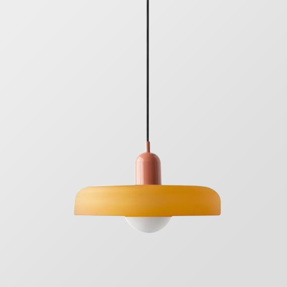 Bauhaus pendel | Farvet glas | Moderne design | Energibesparende lyskilde | Funktionel elegance | Ideel til stue og spisestue | Livlig touch | Elegant detaljeret belysning | Alsidig og stilfuld lampe