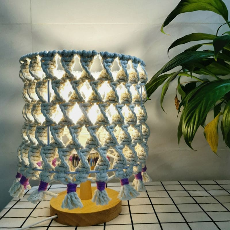 LightWave | Design en corde tressée | Naturel rustique | Fait main | Lampe LED | Rechargeable par USB | Lumière chaude | 20 x 20 x 25