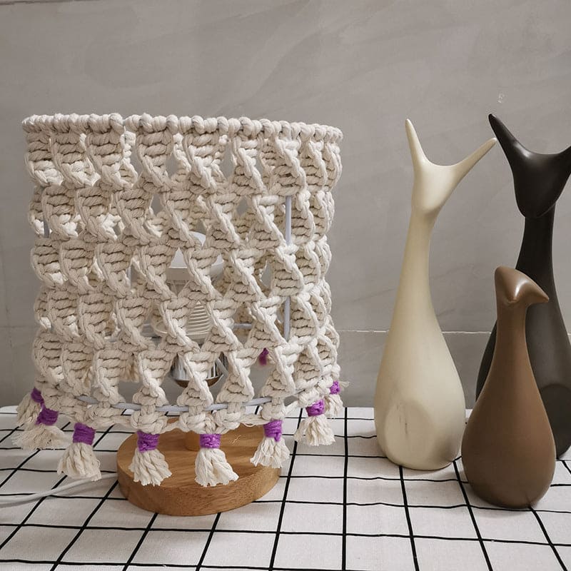 LightWave | Design en corde tressée | Naturel rustique | Fait main | Lampe LED | Rechargeable par USB | Lumière chaude | 20 x 20 x 25