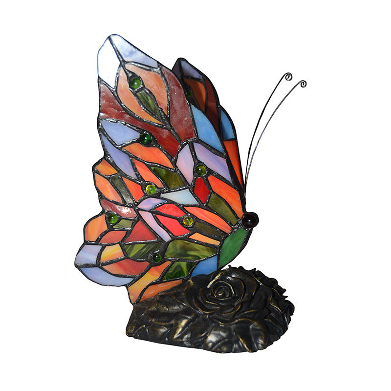 Lampe en verre faite à la main | Design en forme de papillon | Abat-jour de style Tiffany jaune | Hauteur : 38,1 cm | Atmosphère