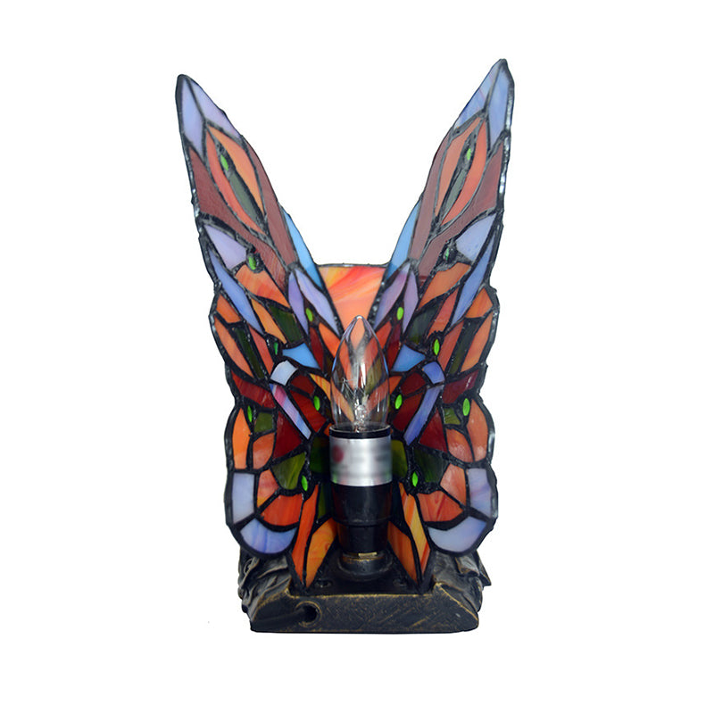 Lampe en verre faite à la main | Design en forme de papillon | Abat-jour de style Tiffany jaune | Hauteur : 38,1 cm | Atmosphère
