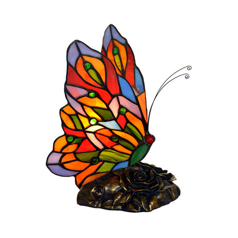 Lampe en verre faite à la main | Design en forme de papillon | Abat-jour de style Tiffany jaune | Hauteur : 38,1 cm | Atmosphère