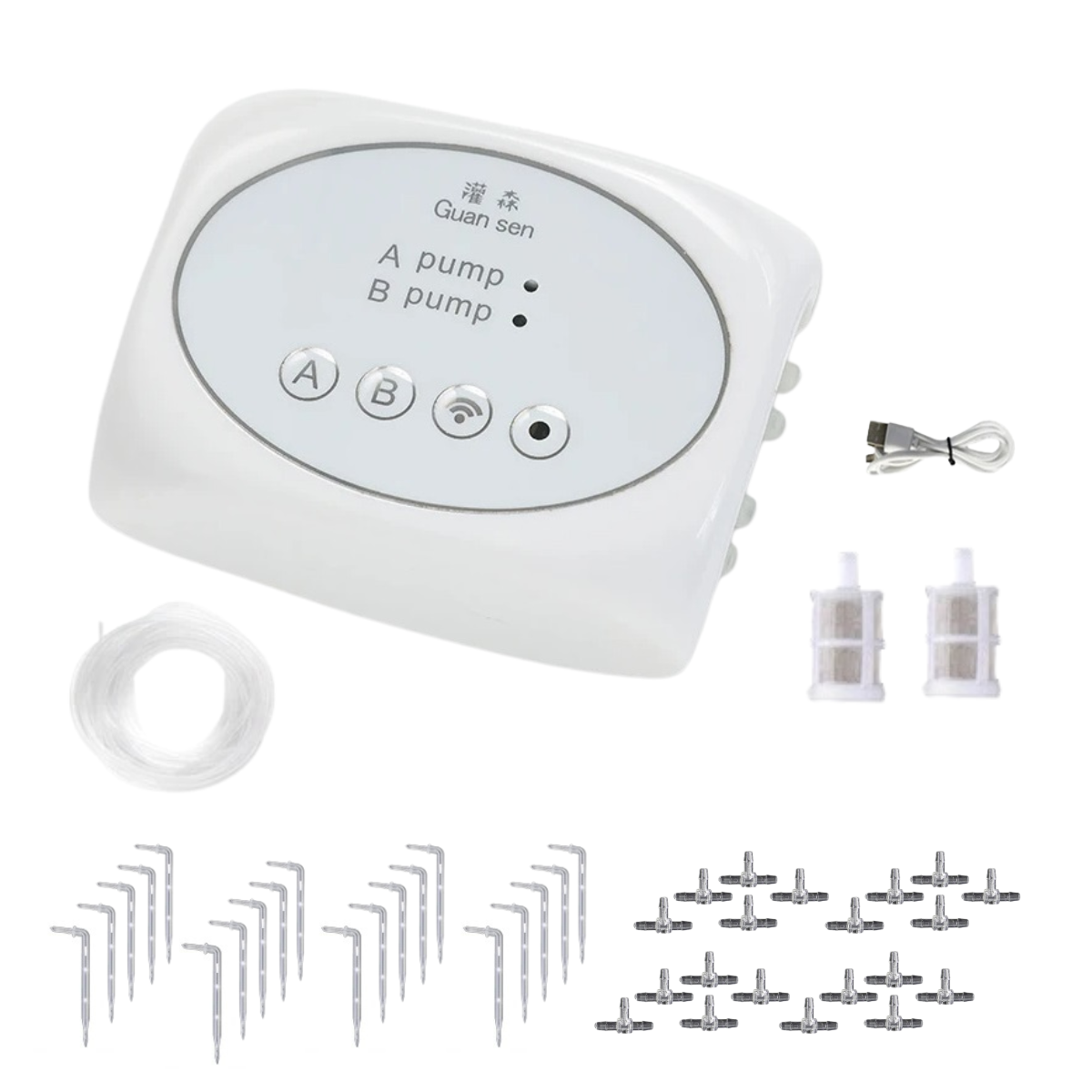 WiFi Smart Vandingssystem | App-kontrol | Automatisk Drypvanding | Op Til 30 Plantepotter | Inkl. Tysk Pump | IP66 | USB-drevet | Til Indendørs & Udendørs Brug | Kompatibel med iOS & Android
