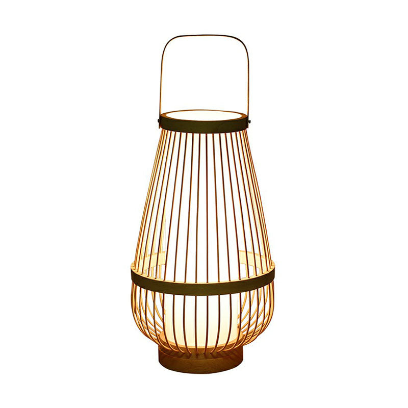 Kurvet lampe en bambou naturel | Design en bois oriental | Parfait pour chambre et salon | Abat-jour beige | Compatible LED | Éclairage décoratif
