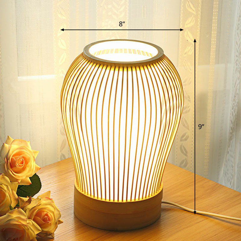 Modern bordsbelysning | Bambu och trä | Naturlig elegans | Orientalisk stil | Justerbar höjd | LED-kompatibel | Perfekt för sovrum och vardagsrum | Beige skärm | Slitstarka material