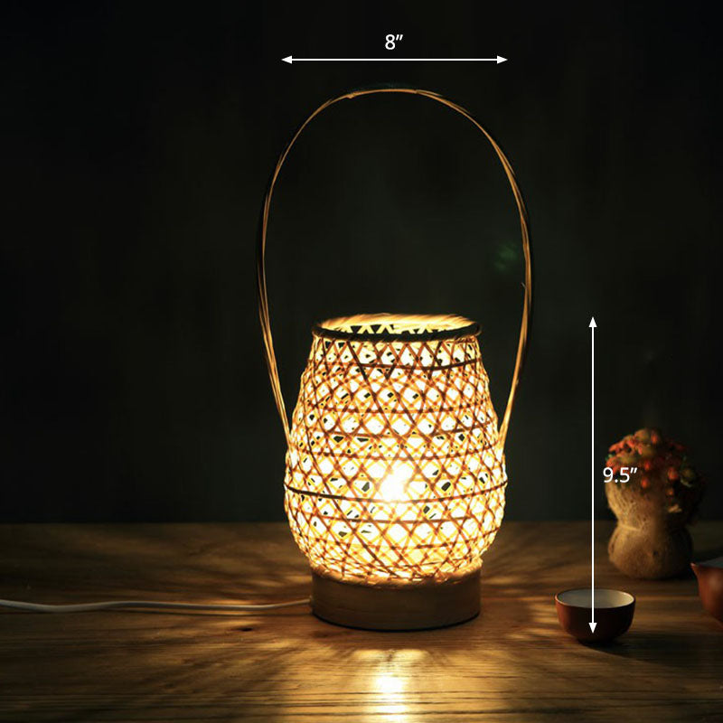 Modern bordsbelysning | Bambu och trä | Naturlig elegans | Orientalisk stil | Justerbar höjd | LED-kompatibel | Perfekt för sovrum och vardagsrum | Beige skärm | Slitstarka material