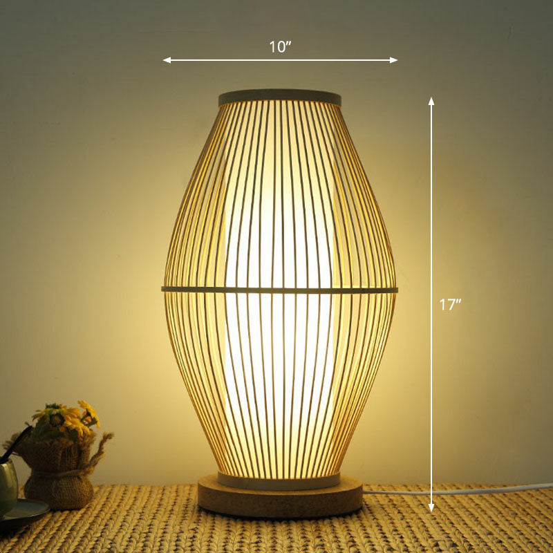 Modern bordsbelysning | Bambu och trä | Naturlig elegans | Orientalisk stil | Justerbar höjd | LED-kompatibel | Perfekt för sovrum och vardagsrum | Beige skärm | Slitstarka material