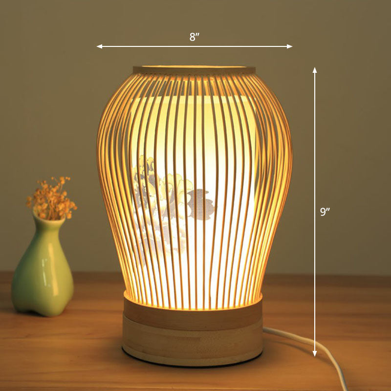 Modern bordsbelysning | Bambu och trä | Naturlig elegans | Orientalisk stil | Justerbar höjd | LED-kompatibel | Perfekt för sovrum och vardagsrum | Beige skärm | Slitstarka material