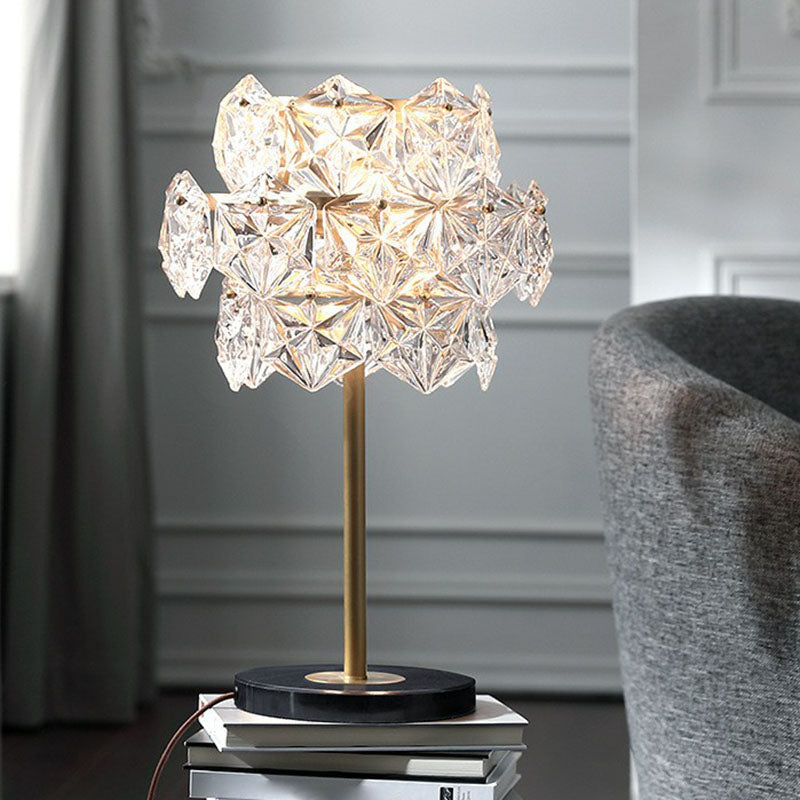 Krystalglas Snefnug | Guld Finish | Moderne Bordlampe | 2 lyskilder | Krystalskygge | Eksklusivt