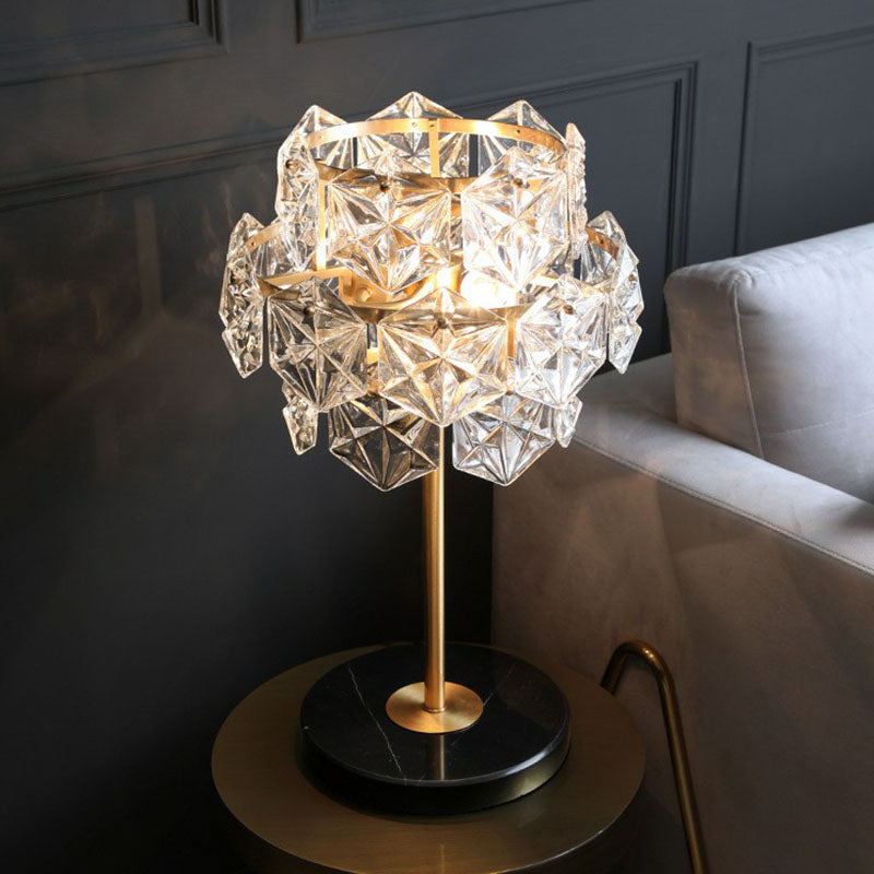 Krystalglas Snefnug | Guld Finish | Moderne Bordlampe | 2 lyskilder | Krystalskygge | Eksklusivt