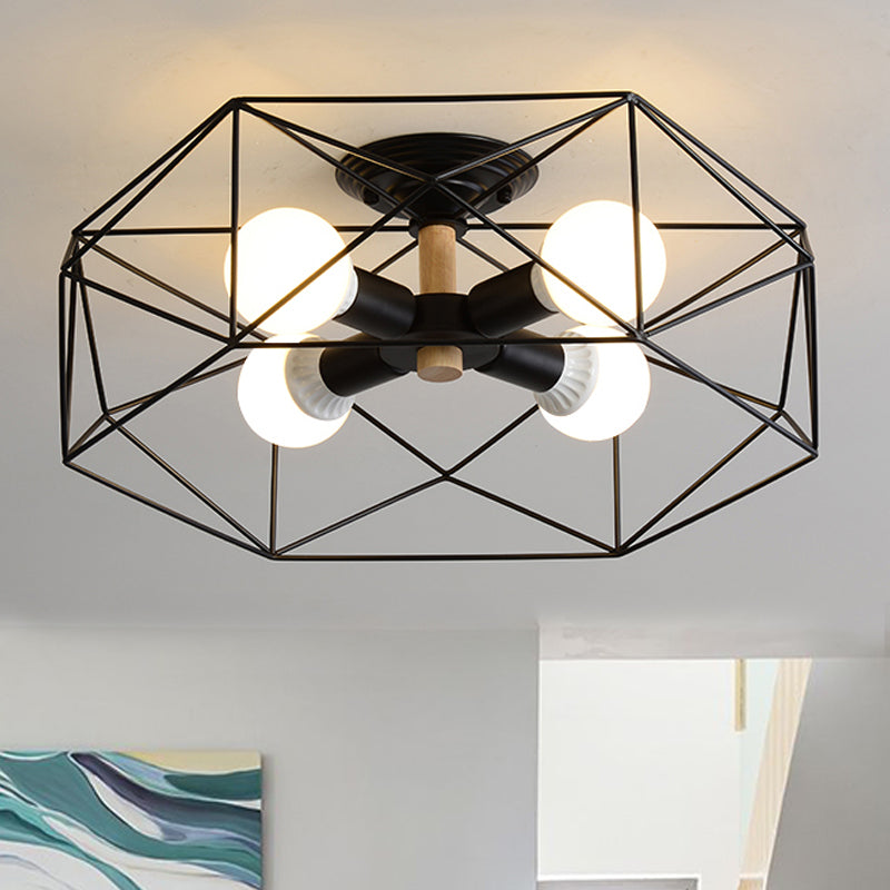 GeoLight loftlampe | Geometrisk design | Metaltrådbur | Sort, hvid, guld | Fås med 3-5 lys | Moderne belysning | Høj kvalitet | Perfekt til ethvert
