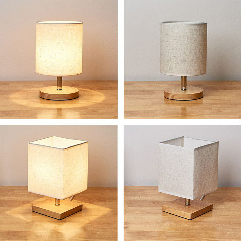 Lampe en lin naturel et bois | Abat-jour rectangulaire en tissu | Design compact | Ampoule non incluse | Éclairage moderne et élégant | Convient pour