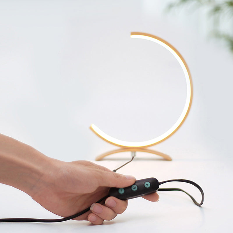 Lampe LED minimaliste en forme de C | Intensité lumineuse réglable | Design en aluminium | Noir, blanc, bois | 38,1 cm de hauteur | Design