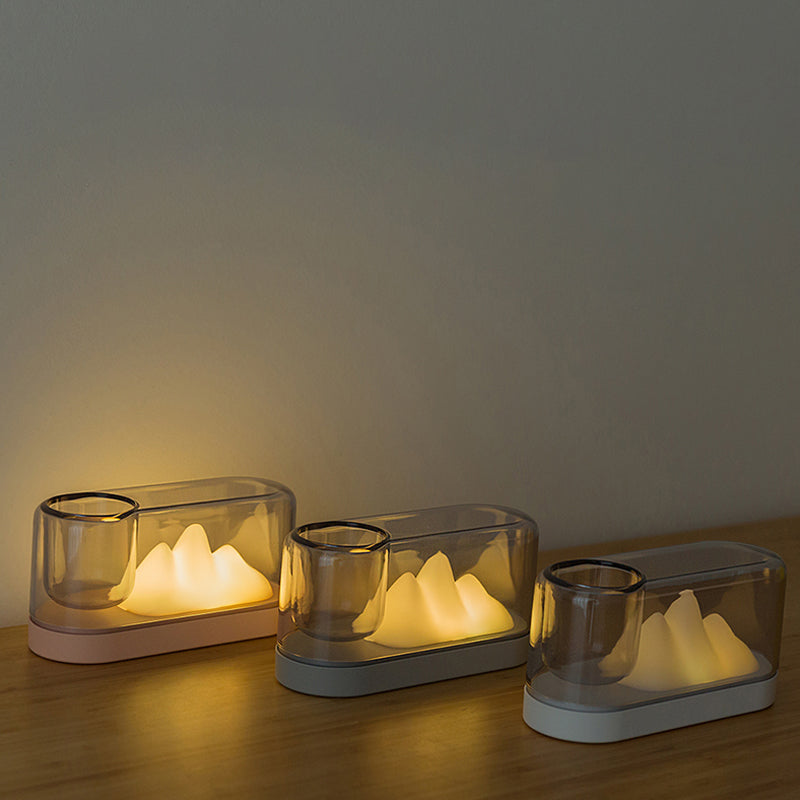 MountainLight | Lampe LED rechargeable | Forme de montagne avec rangement | Élégante et fonctionnelle | Table de nuit ou bureau | Gris/Blanc/Rose