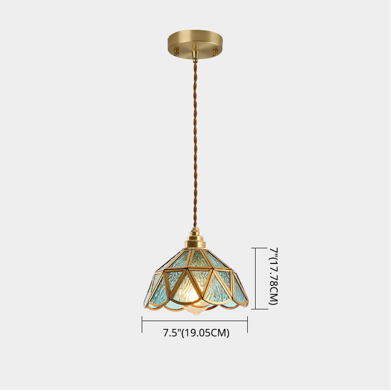 Lampa wisząca Frost | Styl Tiffany | Szkło | Przezroczysty bursztyn | Geometryczny wzór | 1 lampa | Metalowa konstrukcja | Regulowany łańcuch