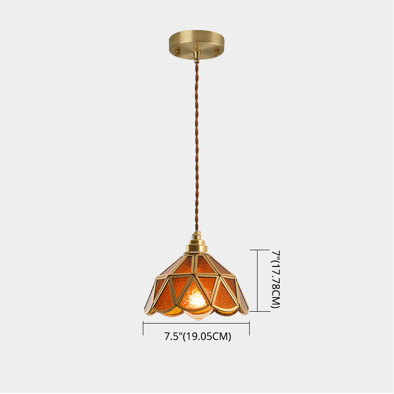 Lampa wisząca Frost | Styl Tiffany | Szkło | Przezroczysty bursztyn | Geometryczny wzór | 1 lampa | Metalowa konstrukcja | Regulowany łańcuch