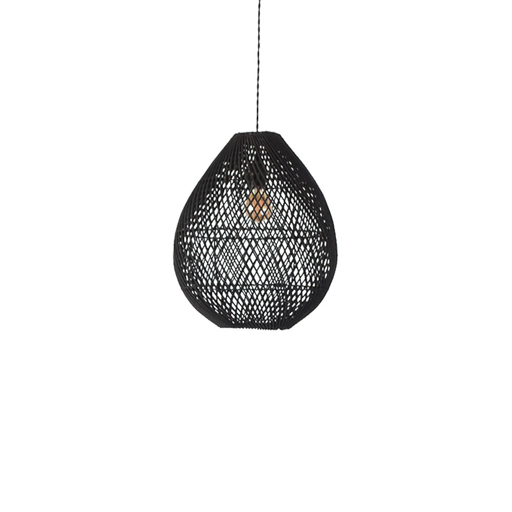 Ręcznie robiona lampa sufitowa | Czarna lampa wisząca z rattanu | Naturalny materiał | E27 | Klasyczny design | Przewód 150 cm | Maksymalna moc 40 W