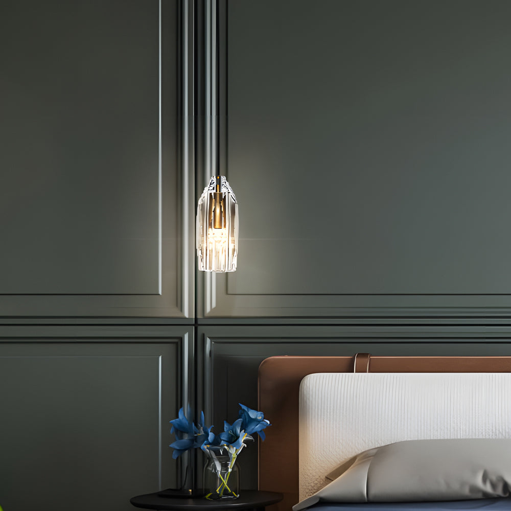 Geometryczna lampa sufitowa LED | Kryształowe detale | Regulowana wysokość | Wykończenie w kolorze mosiądzu i czerni | Ciepłe i białe światło