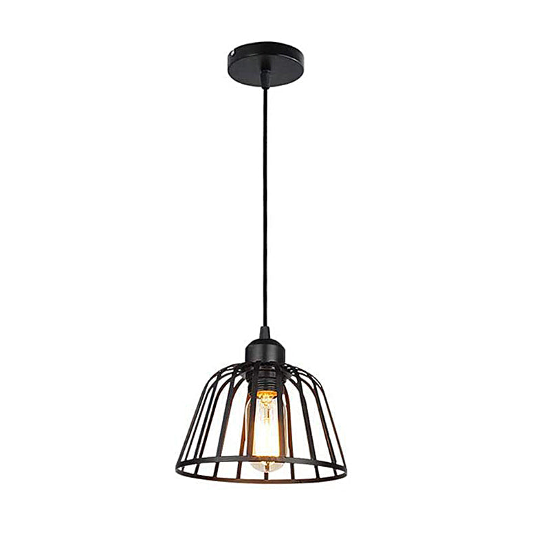 Sort LED jernlampe | Retro industriel design | Justerbar højde | Velegnet til spisestue og køkken | Diameter 18-40 cm | Varmt hvidt lys | Moderne