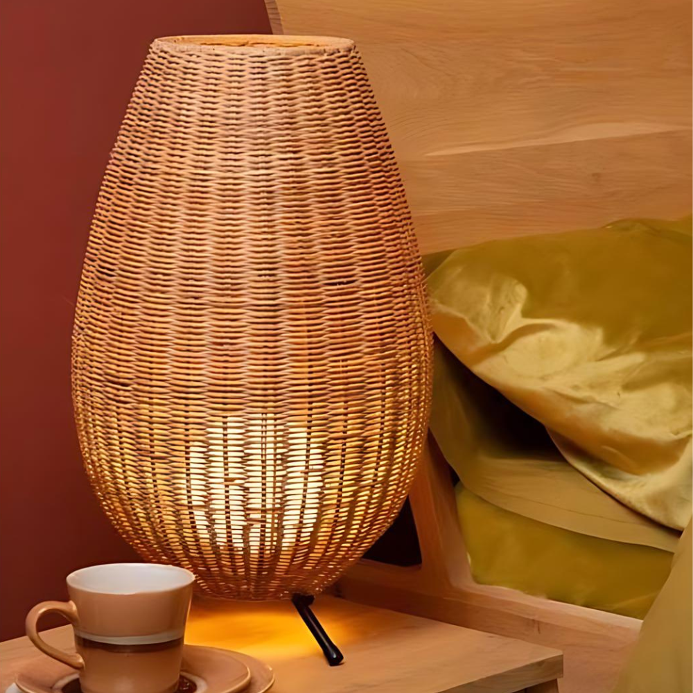 Natürliche Rattan Stehlampe | Boho Stil | Innen- und Außenbereich | Langlebige Konstruktion | Modernes