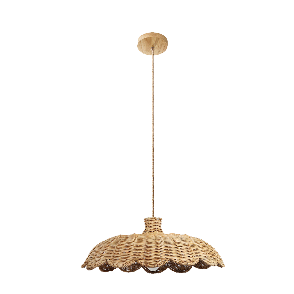 Rattan-gewebte Hängeleuchte | Boheme Design | E27 Lichtquelle | Natürliche Holzoberfläche | Modernes Interieur | 150 cm verstellbares Kabel | 60W