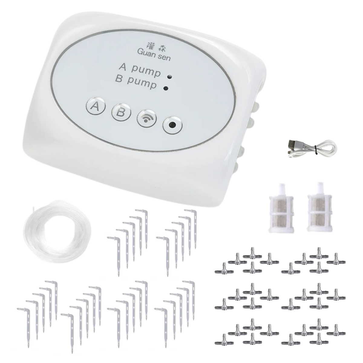 WiFi Smart Vandingssystem | App-kontrol | Automatisk Drypvanding | Op Til 30 Plantepotter | Inkl. Tysk Pump | IP66 | USB-drevet | Til Indendørs & Udendørs Brug | Kompatibel med iOS & Android