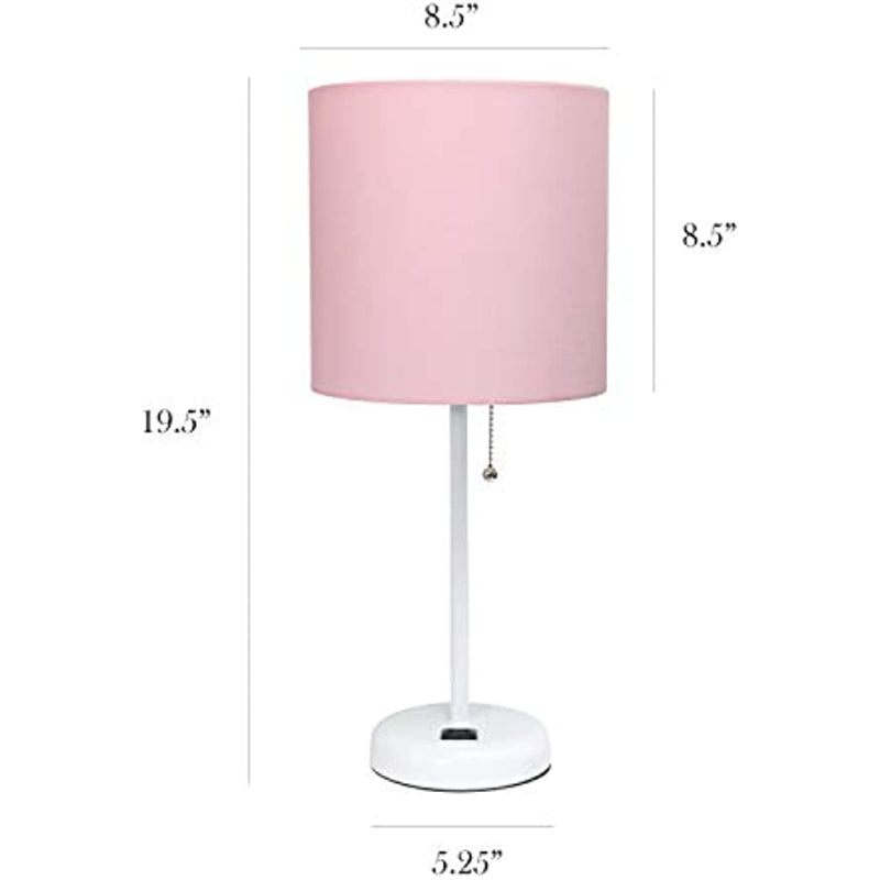 Prise de charge Stick Lampe de table | Abat-jour en tissu moderne | Fonction de chargement | Hauteur 49,5 cm | Diamètre 21,6 cm | Acier brossé /