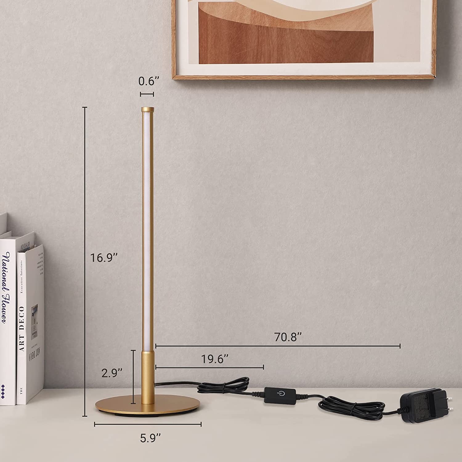 Lampe de table dorée minimaliste | Lumière LED | Contrôle tactile | Températures de couleur réglables | Dimmable 6W | Design moderne | Économe en