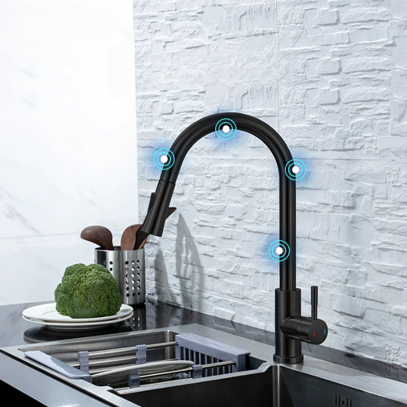 TouchFlow Køkkenarmatur | Smart Sensor | Berøringsfølsom Kontrol | Børstet Rustfrit Stål | Moderne Design