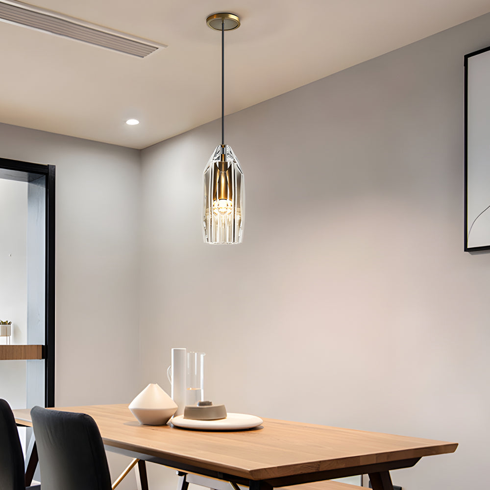 Geometryczna lampa sufitowa LED | Kryształowe detale | Regulowana wysokość | Wykończenie w kolorze mosiądzu i czerni | Ciepłe i białe światło