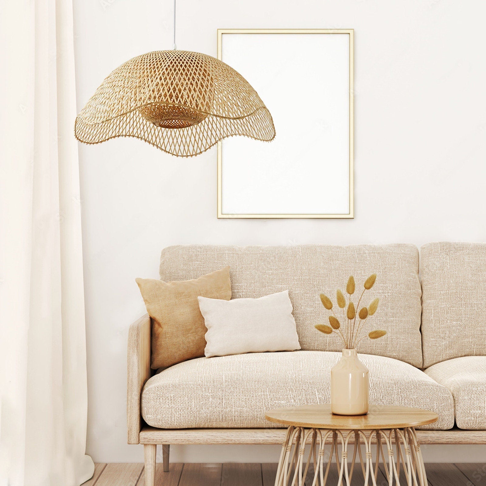 Lumière de plafond en bambou naturel | Écologique | Hauteur réglable 150 cm | Diamètre 45/50 cm | Idéal pour salon et cuisine | Douille E27 | 40W