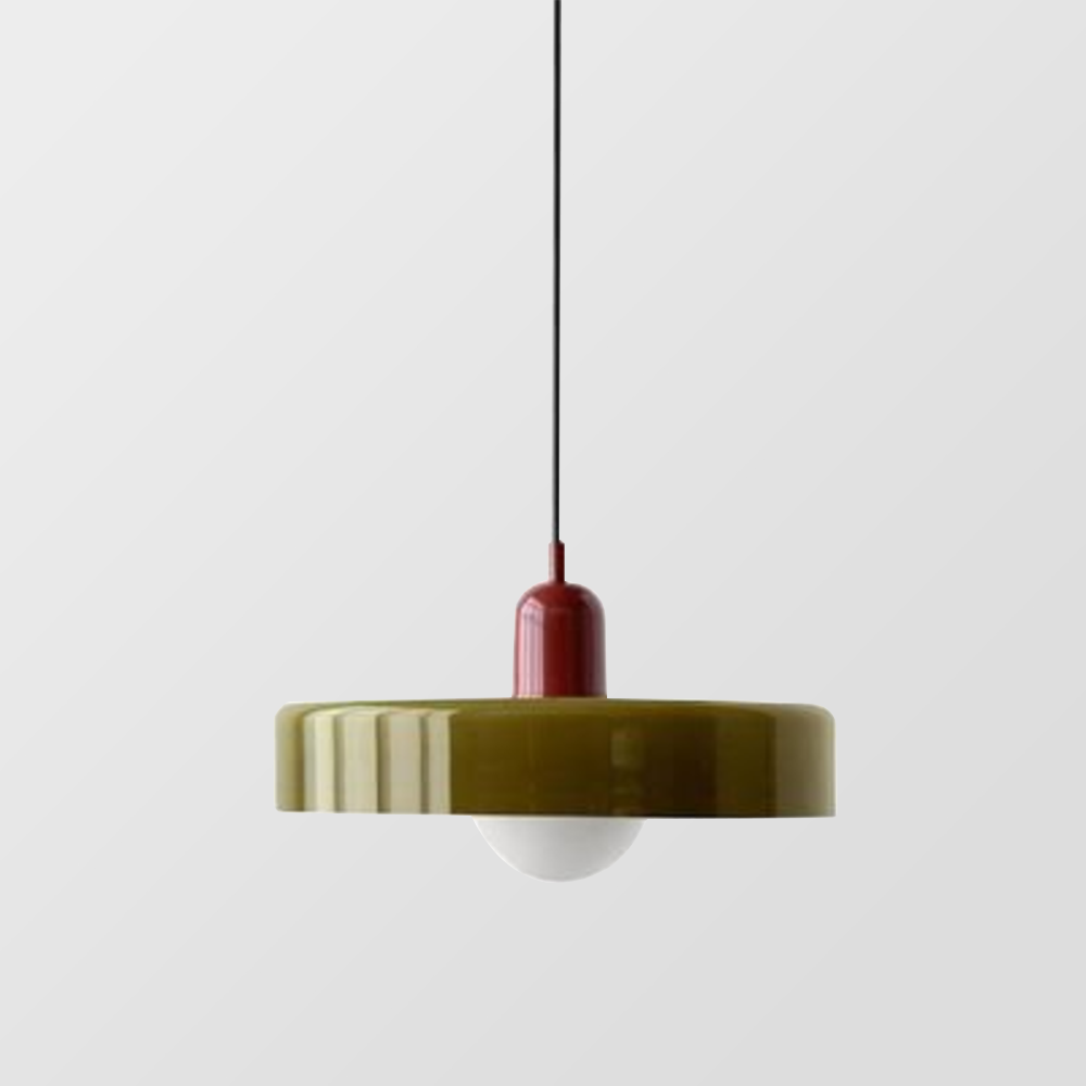 Bauhaus pendel | Farvet glas | Moderne design | Energibesparende lyskilde | Funktionel elegance | Ideel til stue og spisestue | Livlig touch | Elegant detaljeret belysning | Alsidig og stilfuld lampe