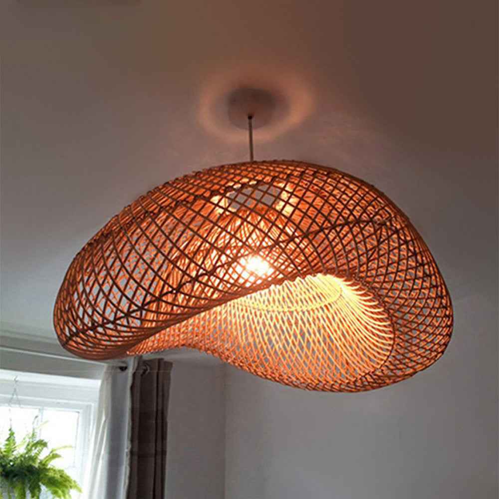 Bauhaus-inspirierte Deckenlampe | Handgefertigtes wolkenförmiges Design | Rattan & Eisen | Elegante Beleuchtung für moderne Häuser | E27 Fassung