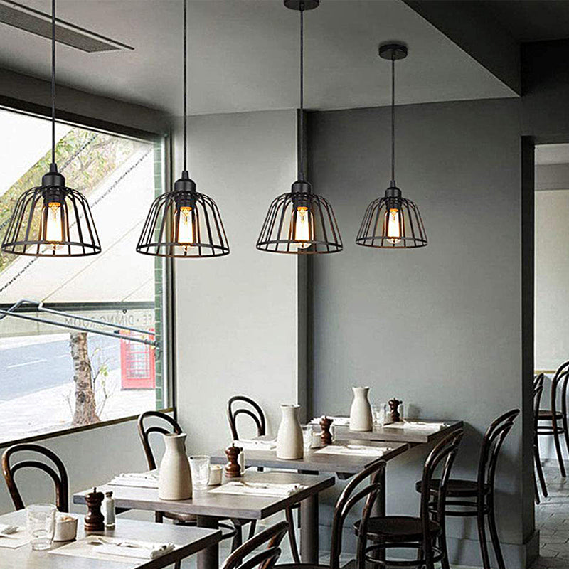 Lampe en fer noir à LED | Design industriel rétro | Hauteur réglable | Convient pour salle à manger et cuisine | Diamètre 18-40 cm | Lumière blanche